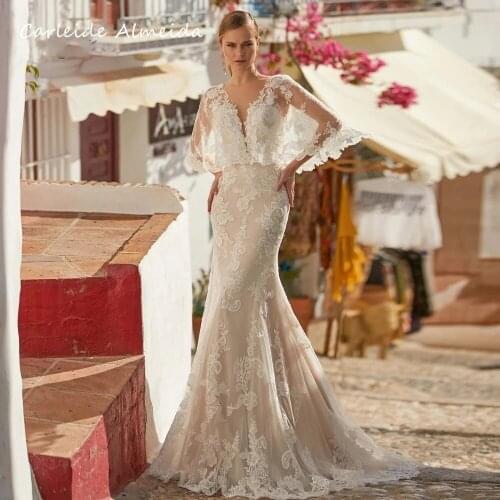 Vestidos de novia Scoop Neck Mermaid Wedding Dresses Batwing Sleeves Boho Wedding Dress 2021 Bridal Dress Plus Size