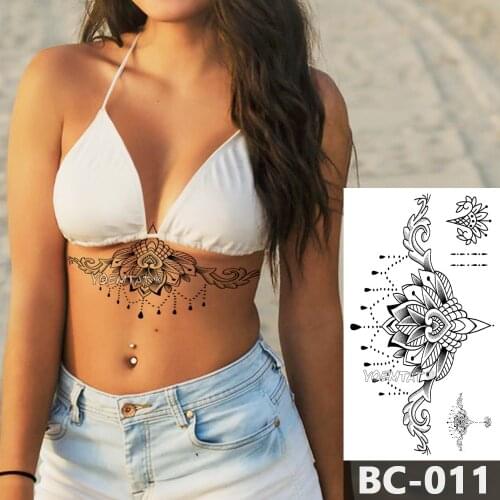 1 Sheet Chest Body Tattoo Temporary Waterproof Jewelry Lace Totem Lotus Mandala pattern Decal Waist Art Tattoo Sticker