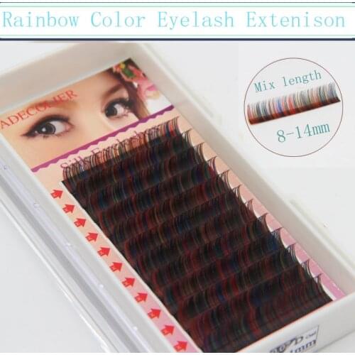 1 Tray High quality Makeup Rainbow Color Eyelash Extensions 0.07mm Thickness Soft Colorful Individual Lash 8-14mm Mixed Length