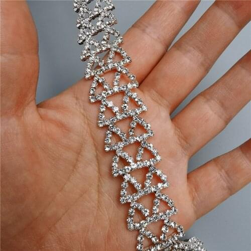 1 yard Rhinestone Crystal Chain Bling Diamante Diamond Trim Ribbon Gem Sparkle 0.79" Width Wedding Dress Necklace Applique