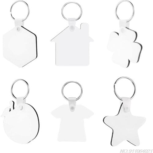 12 Pcs/Set Sublimation Blank Keychains Heat Transfer Key Chain Double-Side Printed MDF Keyrings Tags with Split Rings Wholesales