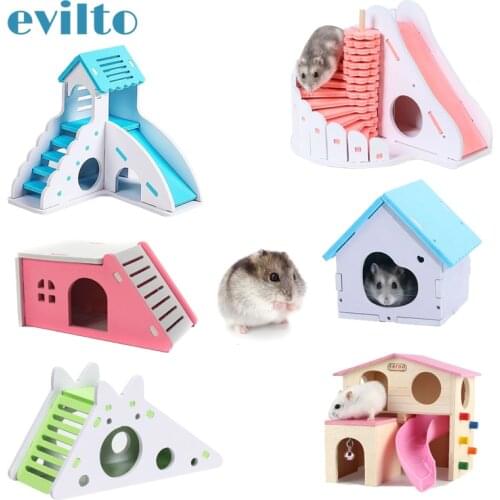 6 Type Hamster Cage Hamster Exercise Toy Nest Sleeping House Wooden Hamster Hideout with Ladder Slide for Guinea Pig Hamster