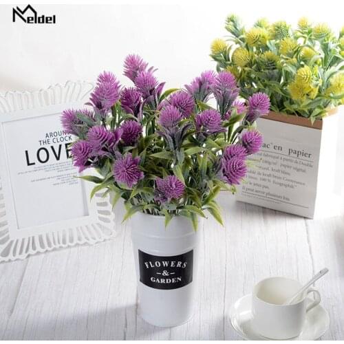 Meldel Artificial Plants Green Spray Pine Plastic Twigs Fake 7 Forks Tasson Plants DIY Home Garden Table Wedding Wall Decoration