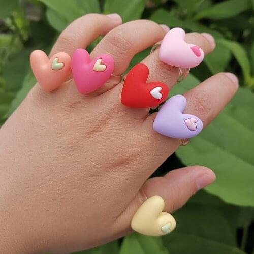 VG 6YM Acrylic Double Love Ring Sweet and Cute Little Fresh Womens Jewelry Daily Date Gift Jewelry Wholesale