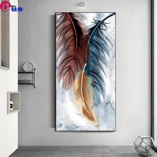 DIY 5D Diamond Painting Abstract Colorful Feather Full Square Round Drill Diamond Embroidery Nordic Wall Art Mosaic Home Decor