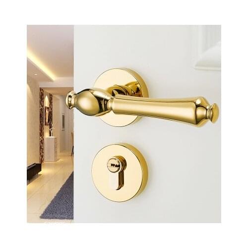 American-style door locks Interior bedroom door handle lock handle pure copper core lock PVD gold magnetic door locks