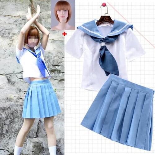 Free shipping Anime KILL La KILL girls Mako Mankanshoku Cosplay Costume School Uniforms Sailor Suits (top+skirt+bowtie) wig