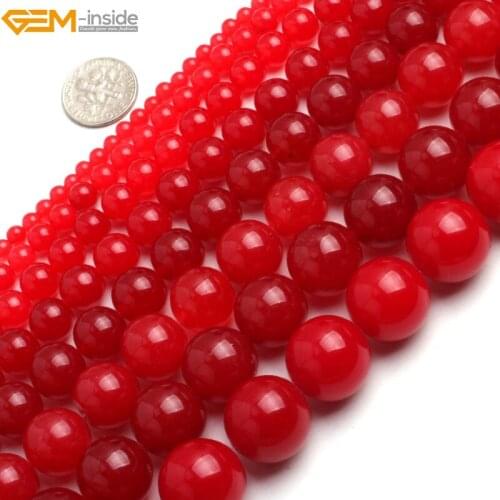 Gem-inside 4-14mm Round Stone Beads Smooth Red Jade Beads For Jewelry Making Beads Bracelets For Women 15'' DIY Beads Jewellery