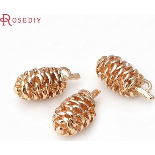 D404)4 pieces 10x19mm 24K Champagne Gold Color Plated Brass Pinecone Charms Pendants High Quality Diy Jewelry Accessories