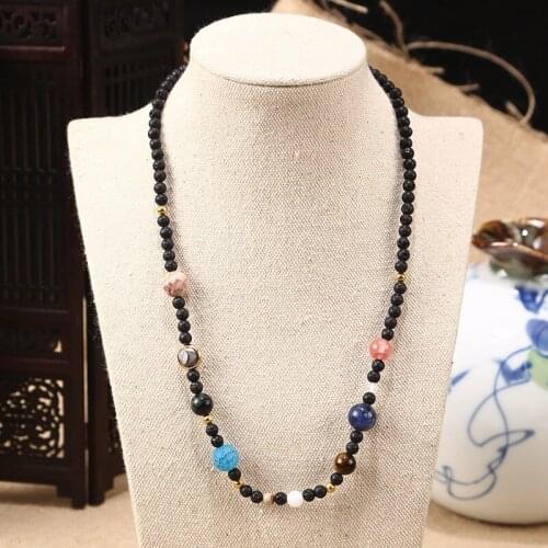 Long Natural Stone Handmade Beaded Necklace Fashion African Jewelry Universe Galaxy The 8 Planets In The Solar System Bangles