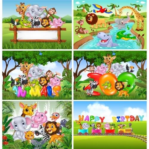 Children Kids Baby Birthday Photography Backdrops Cartoon Animals Zoo Photography Backgrounds For Photo Studio 20107YSU-01
