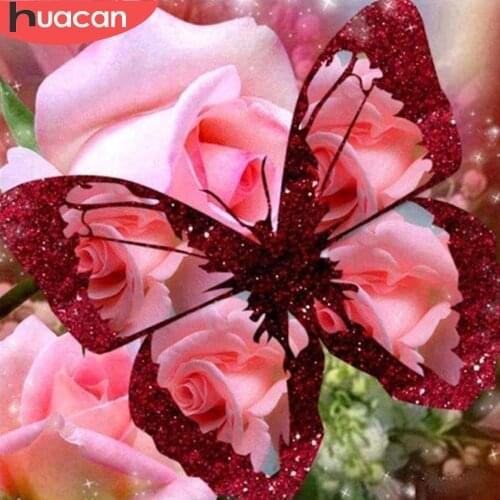 HUACAN Mosaic Cross Stitch Full Square/Round Drill Decoration Home Diamond Embroidery Animals 5D DIY Diamond Painting Butterfly