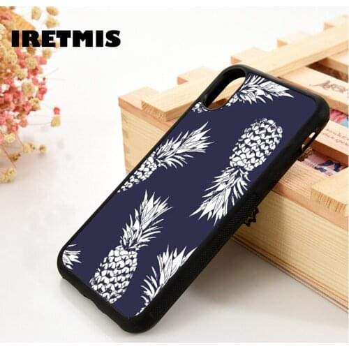Iretmis 5 5S SE 6 6S TPU Silicone Rubber Phone Case Cover for iPhone 7 8 Plus X Xs 11 12 MINI Pro Max XR Blue Pineapple Pattern