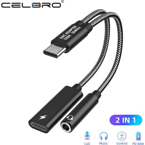 2 In 1 Type C to 3.5mm Jack AUX USB C Cable Headphones Adapter 3.5 Jack Audio Cable For iPhone Ipad Pro Samsung Xiaomi PD 60w