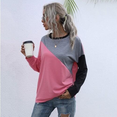 Contrast Color Patchwork Long Sleeve O Neck Sweatshirt Women Casual Loose Streetwear Plus Size Small Fresh Student Wear Tops