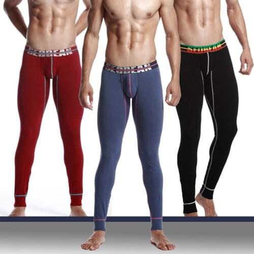 Free Shipping New Autumn Winter Mens sexy cotton Leggings Long johns Low Rise solid Thermal Long Underpants Slim Pants