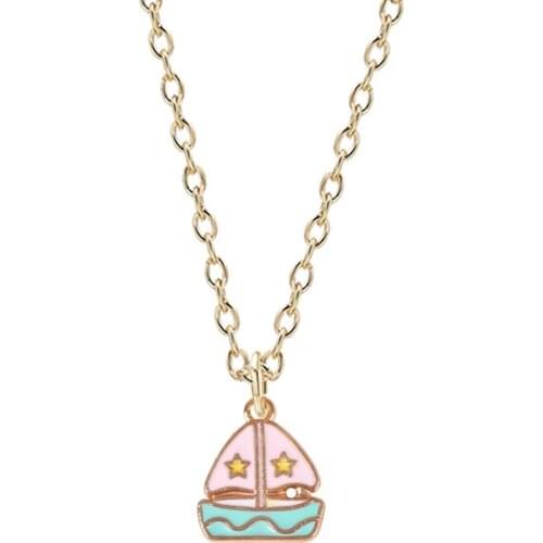 Cute Girl Necklace Pink Green Sailboat Yellow Star Oil Drop Pendant Alloy Material Fashion Female Birthday Jewelry Gift Hot