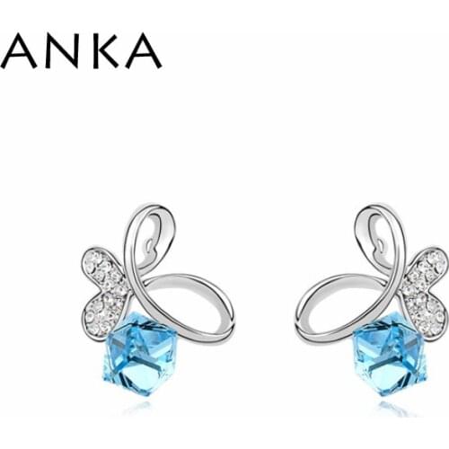 ANKA Trendy New Square Crystal Earrings For Women Butterfly Cube Valentines Day Gift Main Stone Crystals from Austria #100229