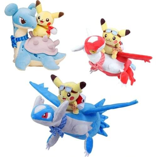 Cartoon Water Type Lapras with Pikach Plush Dolls Toy Latios Latias with Pika Anime Pokemones Stuffed Plush Toys Gifts for Kids
