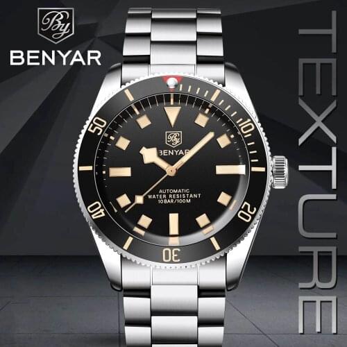 BENYAR Mens Mechanical Watch 2021 Top Luxury Brand Automatic Watch Mens Business Stainless Steel Strap Waterproof Wristwatches