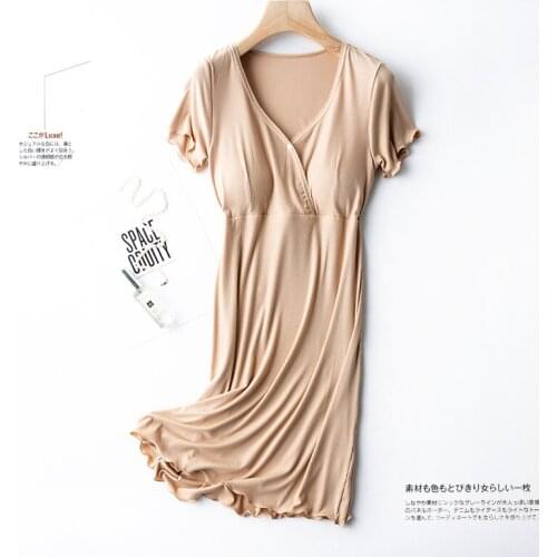 Modal Nursing Nightdress Thin Postpartum Maternity Nursing Pajamas Maternity Short Sleeve Dress Summer
