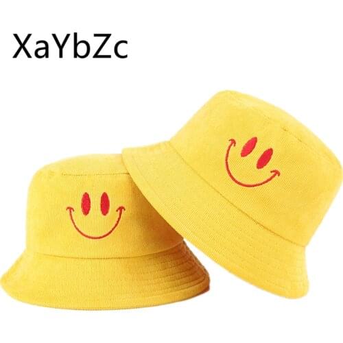 XaYbZc SMILE Bucket Hat Double Sided Bucket Hat Smiling face Unisex Fashion Bob Cap Hip Hop Gorro Men Summer Cap