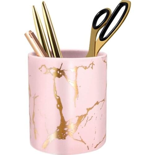 Pen Holder, Stand for Desk Marble Pattern Pencil Cup for Girls Kids Durable Ceramic Desk Organizer Makeup Brush Holder perfect G
