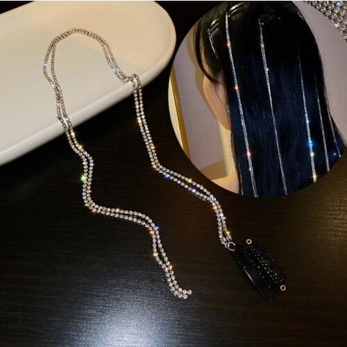 Korea Style Bling Bling Long Tassel Rhinestone Headband Hairbands for Women Wedding Party Hair Accessories Jewelry