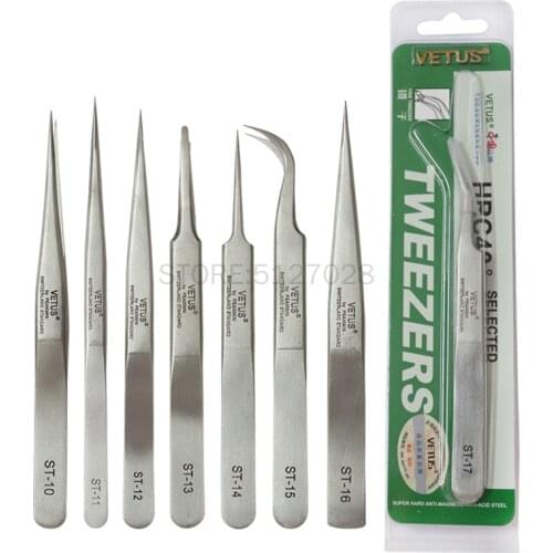 100%VETUS ST Series Stainless Steel Industrial Anti-static Tweezers Watchmaker Repair Tools With Security Label Gold Word Mark