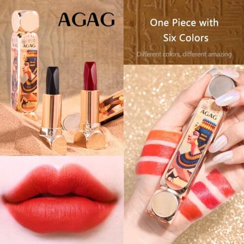 Luxury Magic Combined 6 Colorr in 1 Egypt Mystery Tridimensional Double Tubes Lipstick Waterproof Matte Velvet Lipgloss Makeup