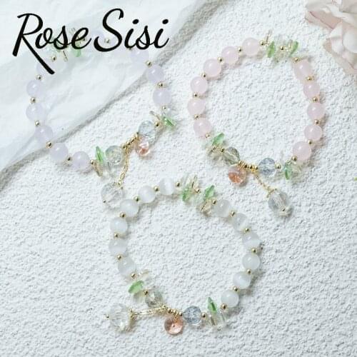 Rose sisi Summer new sweet bracelets womens candy color Crystal cats eye beaded fresh and cute student bracelet for women