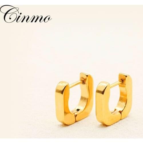 Cinmo Stainless Steel Piercing Earrings Arc Square Kpop Cute Gold Rock Stud Earrings For Men Women Wholesale Hip Hop Jewelry