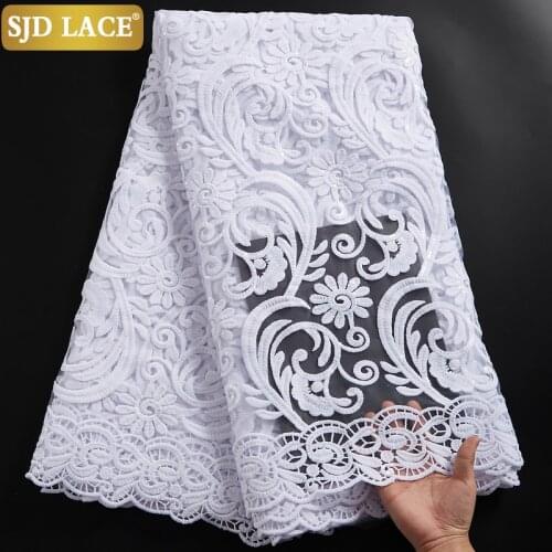 SJD LACE Pure White French Lace Fabric With Sequins African Net Lace Fabric Embroidery Soft Sequined Milk Silk For Wedding A2359