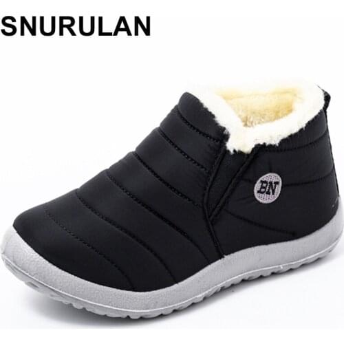 SNURULANWomens Boots Warm Shoes Plush Fur Woman Ankle Snow Boots Winter Female Slip On Flat Shoe Waterproof Ultralight Footwear