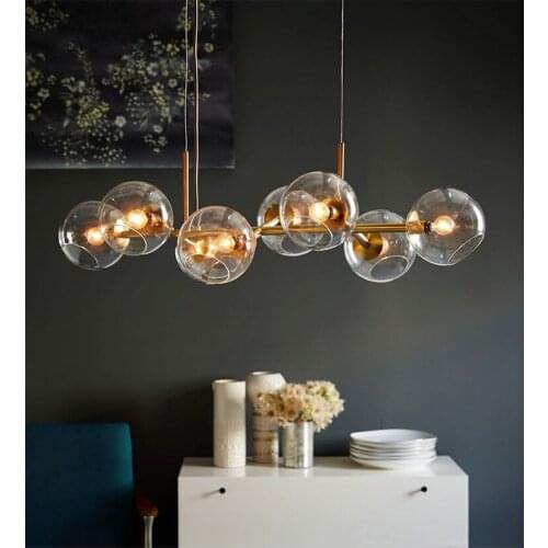 Modern Clear Gray Glass E27 Led Chandelier Gold Black Metal Straight Chandelier Lighting Adjustable Dining Room Led Suspend Lamp