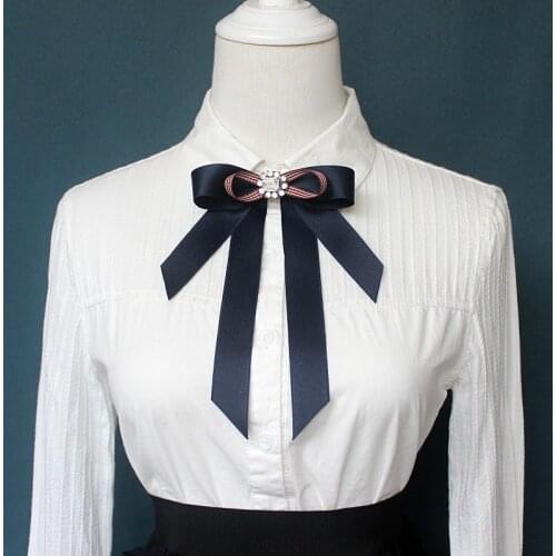 Rhinestone Bowtie Flower Girl Campus Wind Student School Uniform Bank Flight Professional Shirt Bow Tie for Women Accessories