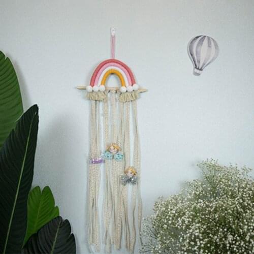 Woven Rainbow Kids Hair Bows Storage Belt Girls Hair Clip Hanging Organizer XXFE