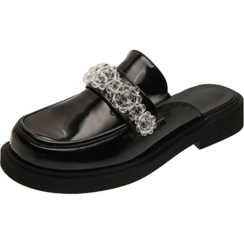 Women Leather Shoes Soft Slip on String Bead All-match Loafers Handmade Round Toe ShallowIncreas Pumps