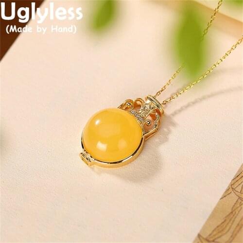 Uglyless Like a Flagon Creative Amber Beeswas Pendants Necklaces for Women Nature Gemstones Jewelry 925 Sterling Silver Necklace