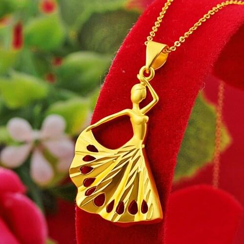 VAMOOSY Vintage 24K Gold Dancer Flower Lips Pendant 45cm Link Chain Romantic Necklaces Women Bridal Wedding Valentines Day Gift