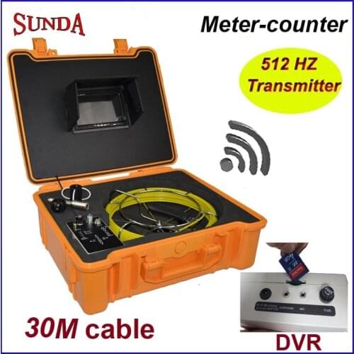 Waterproof pipe inspection camera 512hz transmitter sonde dvr video recording 12pcs leds meter counter w/7"tft monitor 30mcable
