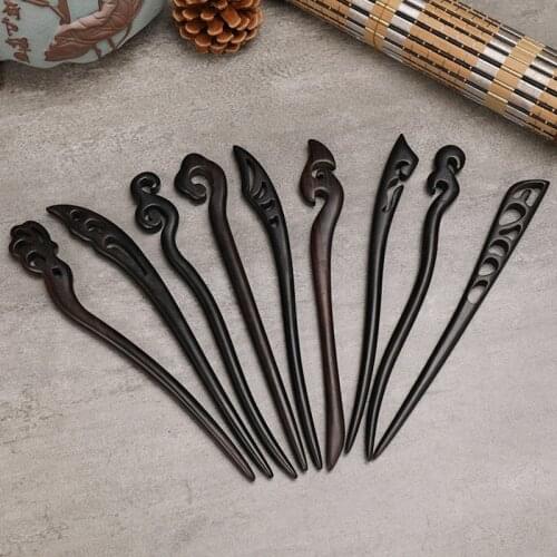 Hand-carved Black Wooden Hairpin Hair Sticks Chinese Style Chopsticks Ethnic Hair Pin Wedding Accessories Bridal Headwear
