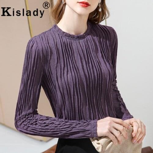 Kislady Sexy O-Neck Ruffles Patchwork Gothic Women T-Shirts OL Elegant Tops Korean Clothes Vintage Harajuku Striped T-Shirts