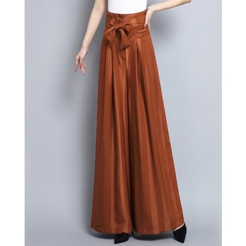 2020 Summer Spring Womens High Waisted Bow Wide Leg Striped Black Green Pants , 2020 Woman Clothes Elegant Trousers