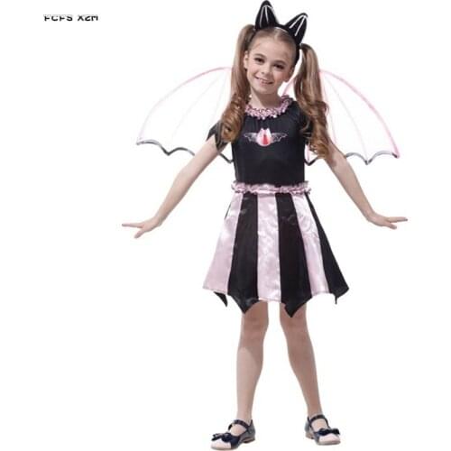 M-XL Girls Halloween Vampire Costumes Kids Children Bat Animal Cosplay Carnival Purim parade stage Show Masquerade party dress