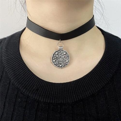 Wizard 3 Medallion Women Necklace Men Choker Neck Stainless Steel Necklaces for Women Leather Womens Neck Chokers Fashion