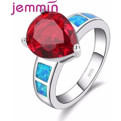 Prong Setting Red Heart Prong Setting S925 Sterling Sliver Ruby Ring Fine Vintage Blue Opal Ring For Women And Girls' W