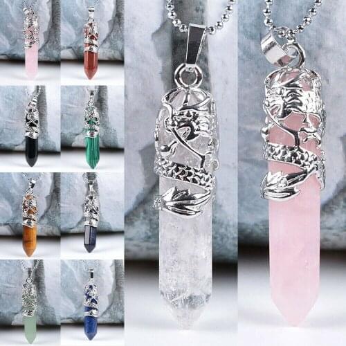 1PCs Women Hexagon Natural Quartz Crystal Chakra Treatment Point Pendant Necklace Jewelry Natural Healing Stone Necklace