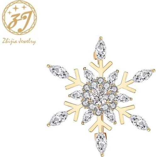 Zhijia Delicate Elegant Snowflake Pins Brooches Crystal Rhinestone Brooches For Women Dress Party Accessories