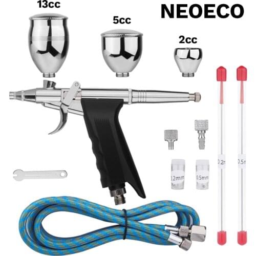 0.3/0.5/0.8mm Double/Dual Action Gravity Feed Spray Gun 2cc 5cc 13cc Airbrush Set Spray Air Brush For Car Model Craft DIY Paint